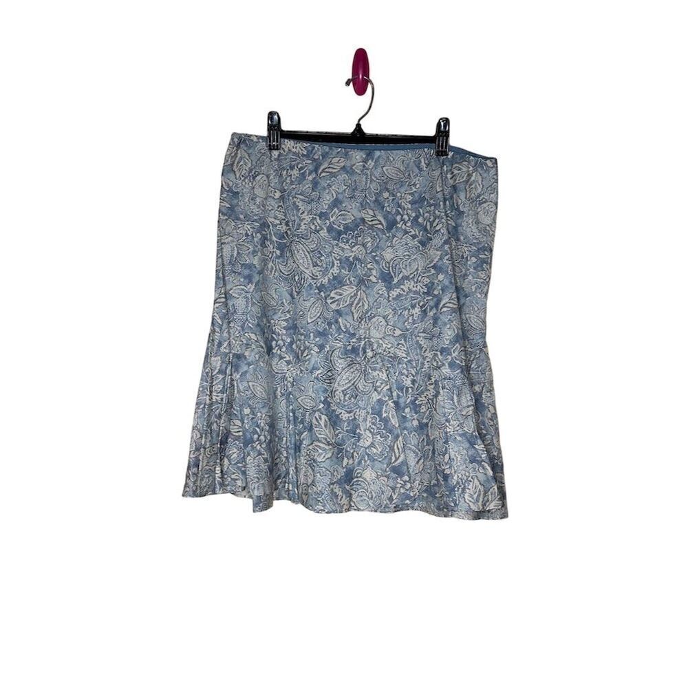 Chaps Women's Blue Floral Pleated Knee Length Skirt Size XL Casual